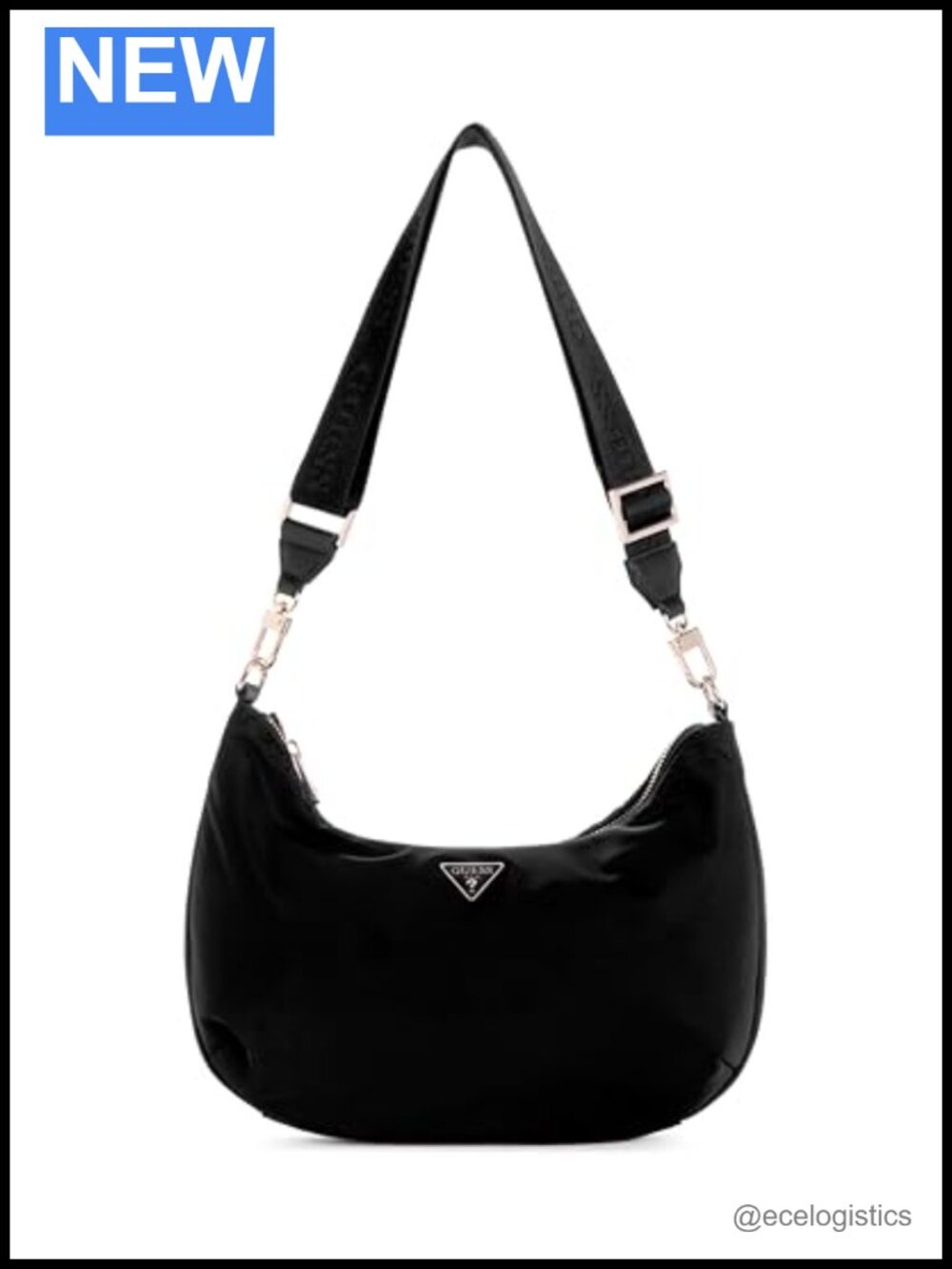 Nylon Hobo Shoulder Bag with Gold Hardware, Zip Pockets